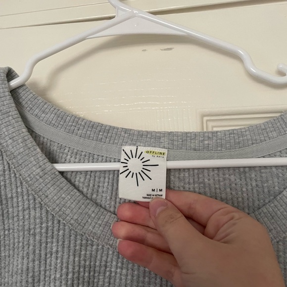 Aerie Offline Wow! Waffle Long Sleeve Shirt Gray Oversized Medium - Picture 3 of 3